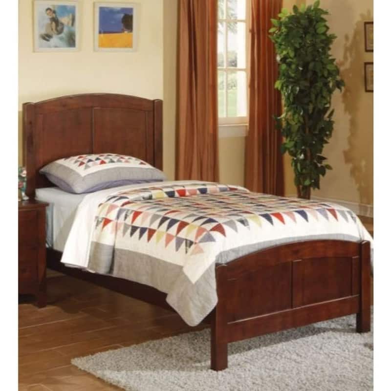 Twin Size Panel Bed with Carved Headboard and Rubberwood Frame