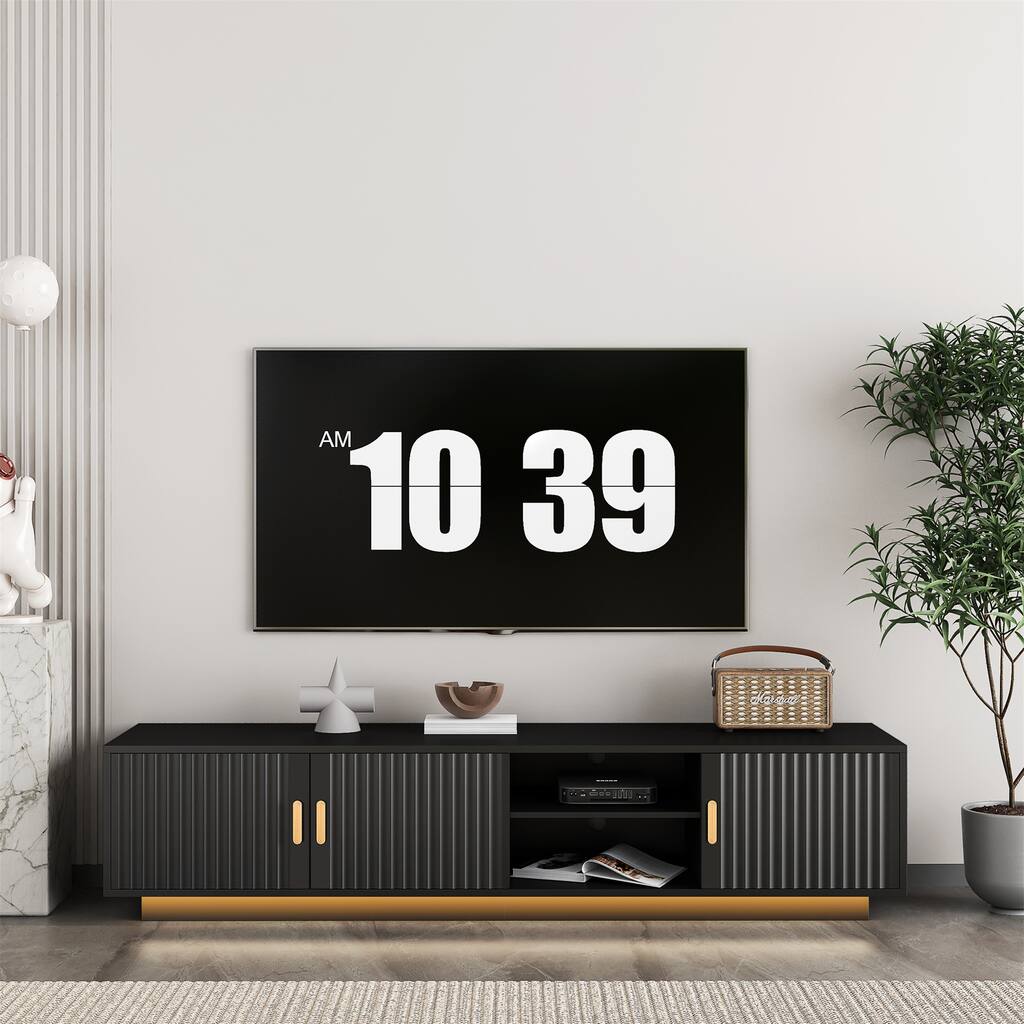 Mid Century Modern TV Stand with LED Lights for 80 Inch TV