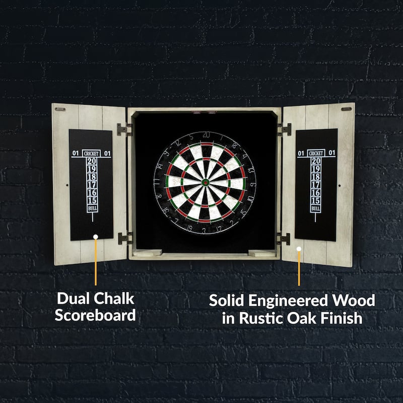 Hathaway Drifter Bristle Dartboard Cabinet Set - Rustic Gray