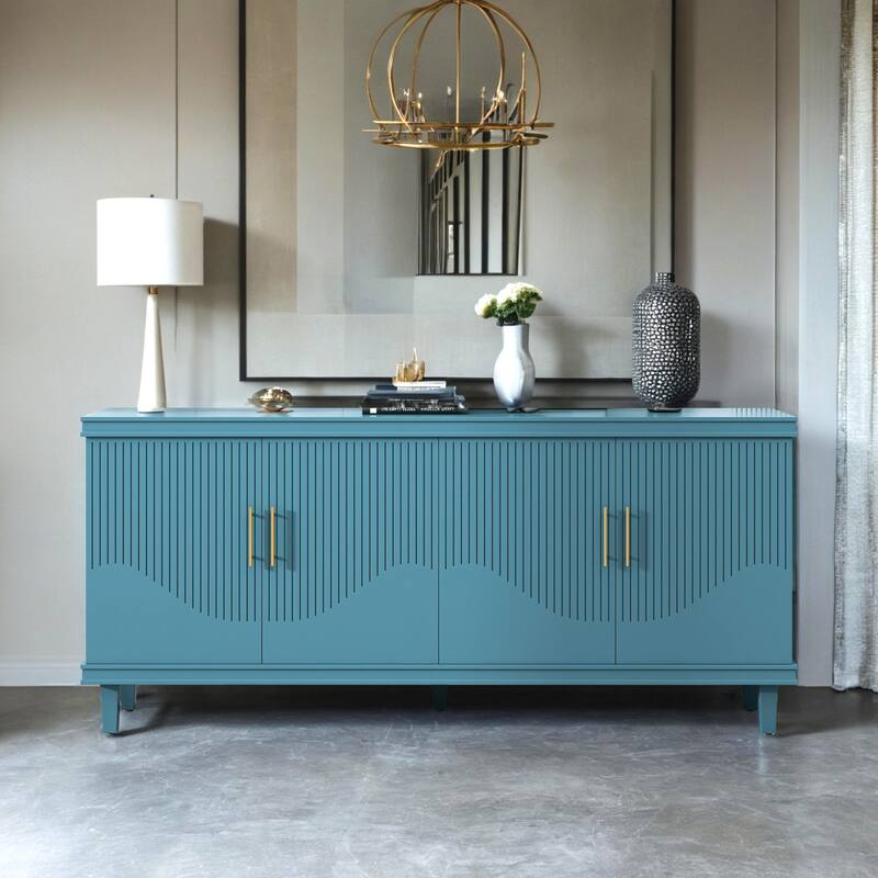 70.07''Large 4-Door Cabinet, Modern Storage Cabinet Sideboard with Adjustable Shelves, Wood Accent Cabinet Buffet Cabinet - Olive Green