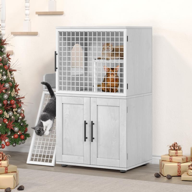 Modern Double Layer Cat Litter Box Enclosure, Hidden Cat Litter Box