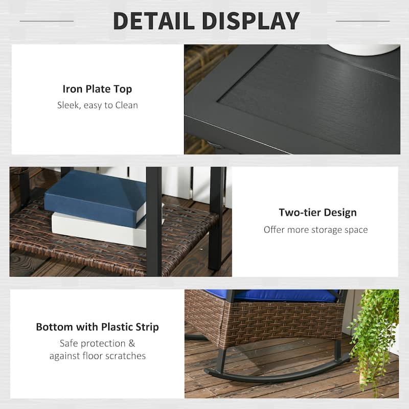 Outsunny 3 Piece Rocking Wicker Bistro Set, Outdoor Patio Furniture Set with two Porch Rocker Chairs - N/A