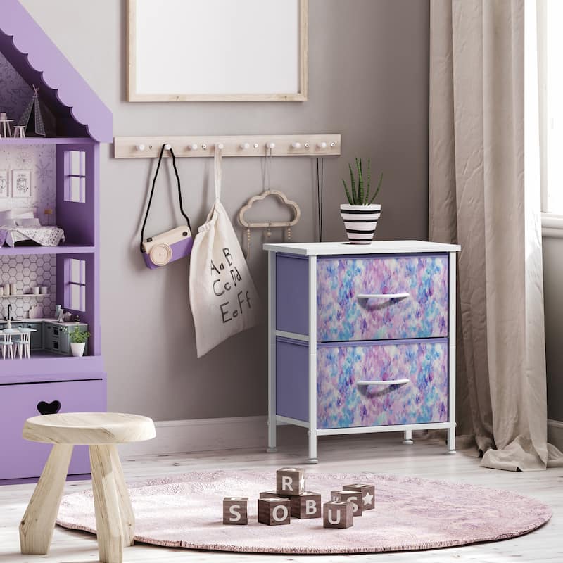 Sorbus Nightstand with 2 Drawers - Steel Frame, Wood Top & Easy Pull Fabric Bins (2 Pack)