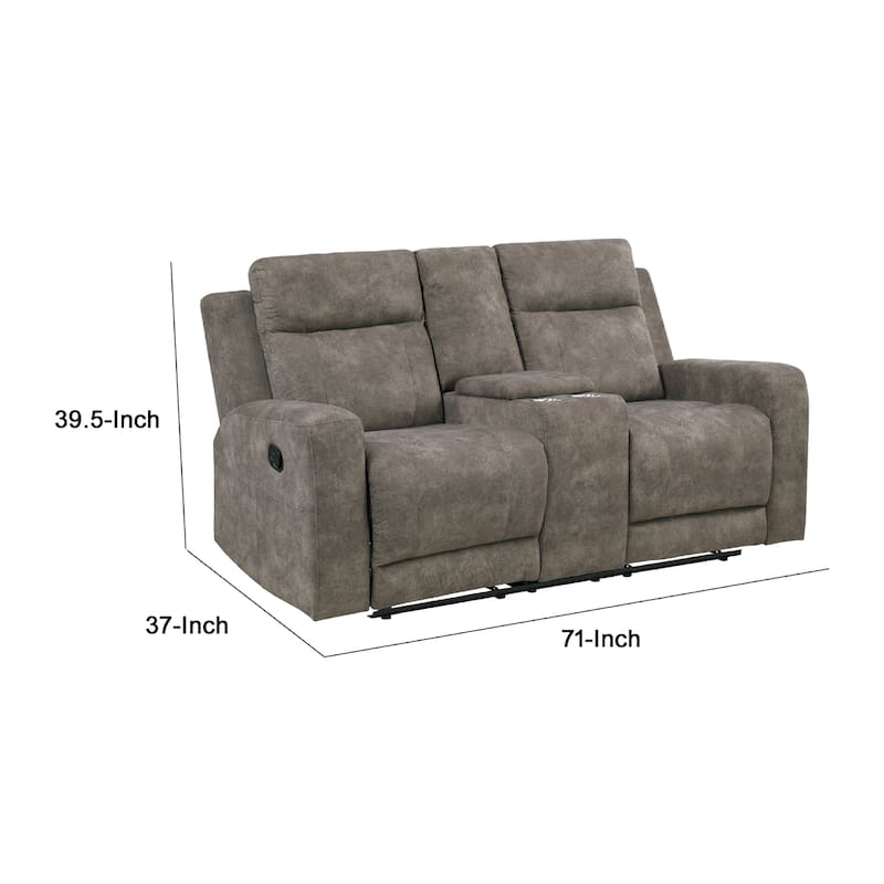 Diti Manual Reclining Loveseat w Console, Cupholders, Brown Microfiber