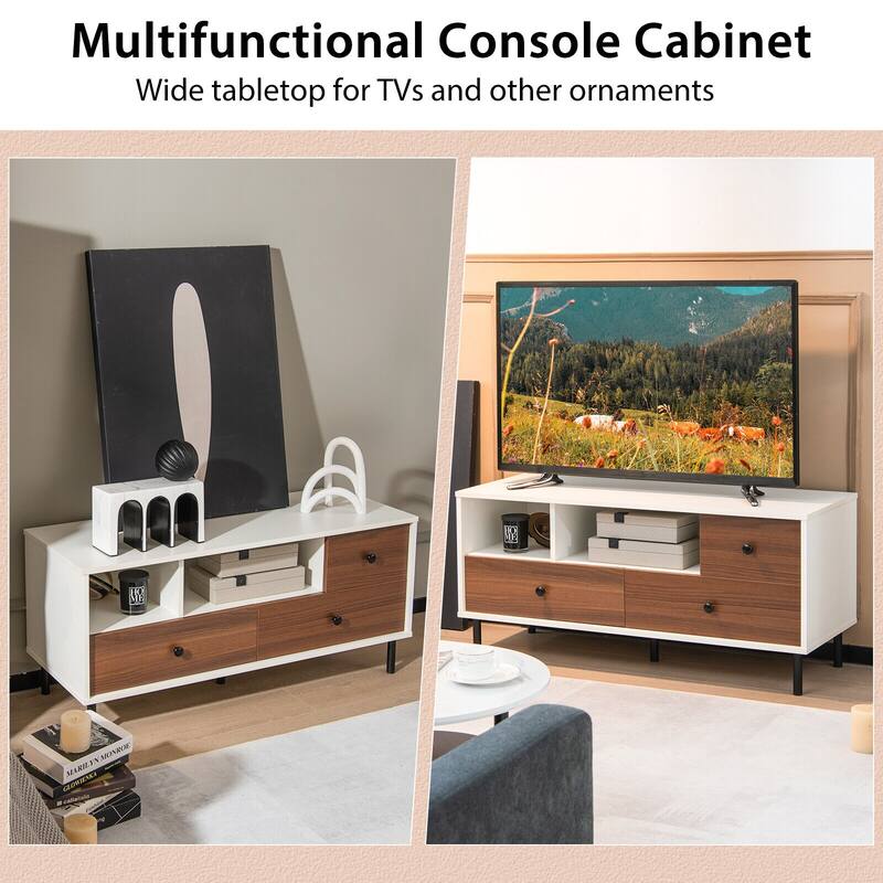 Engineered Wood TV Stand with Drawers and Cubbies for 50-Inch TVs - 43.5" x 16.5" x 20"