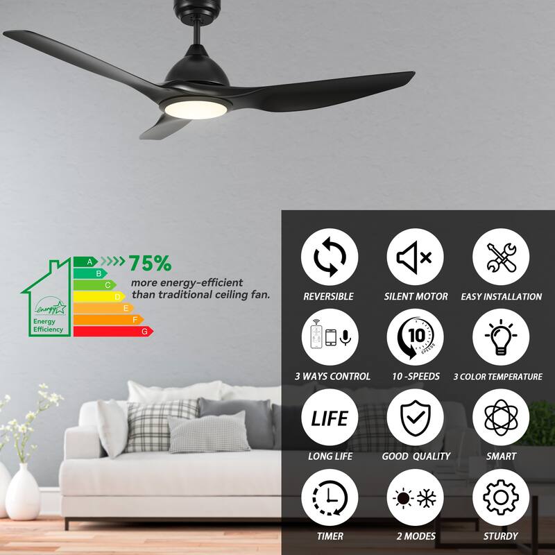 CARRO Karlstad 52" 3-Blade Indoor Smart Ceiling Fan with LED Light and Remote Control