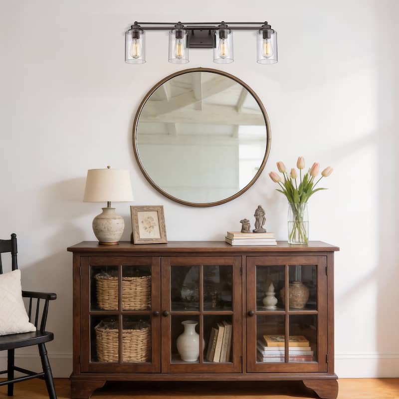 Bathroom Vanity Wall Light with Glass Shade and Rubbed Bronze Finish