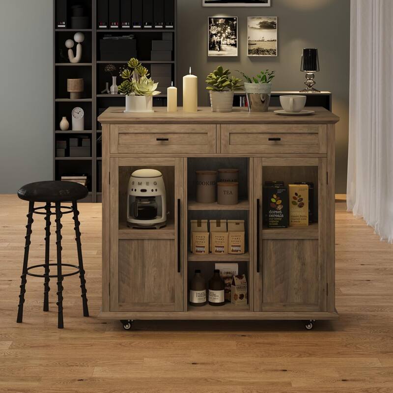 Kitchen Island with Storage,41 Inch Drop Leaf Table with 3 Storage Options