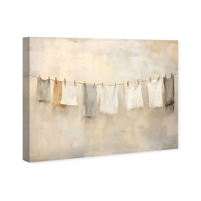 Wynwood Studio Canvas Bath and Laundry Sun drying clothing White and Tan Farmhouse Wall Art Canvas Print