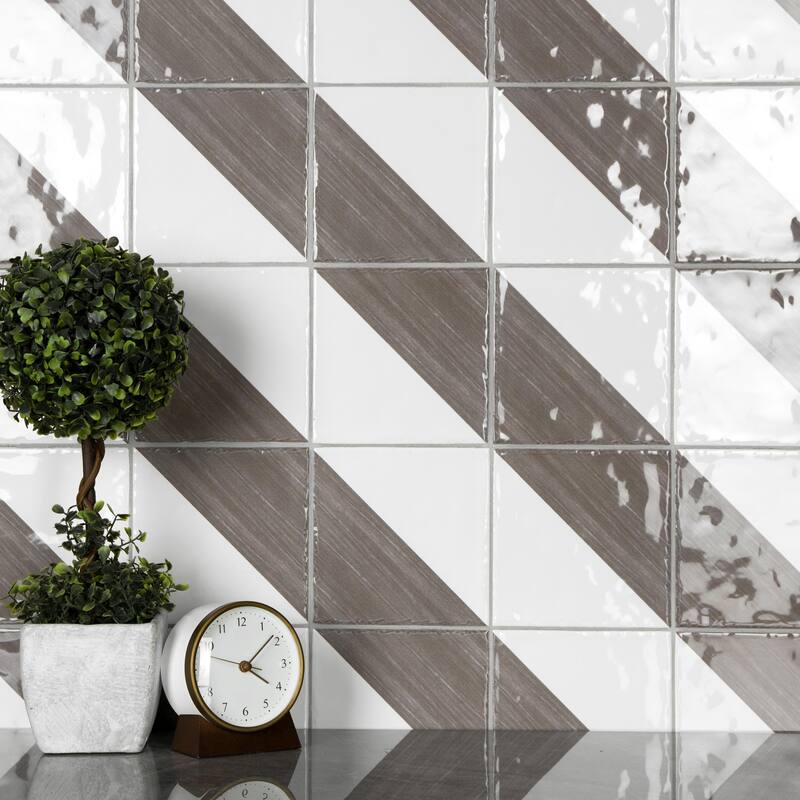 Merola Tile Triangle Rustique Glossy Brown 6" x 6" Ceramic Wall Tile
