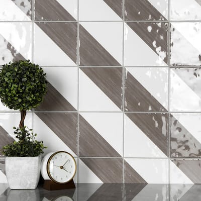 Merola Tile Triangle Rustique Glossy Brown 6" x 6" Ceramic Wall Tile