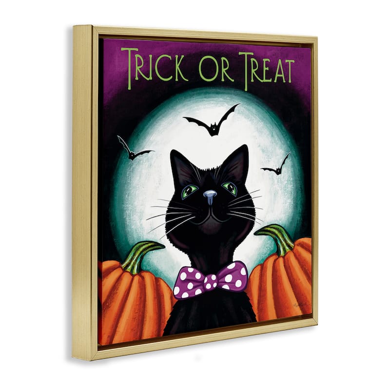 Stupell Trick Or Treat Cat Framed Floater Canvas Wall Art Design By Elizabeth Tyndall