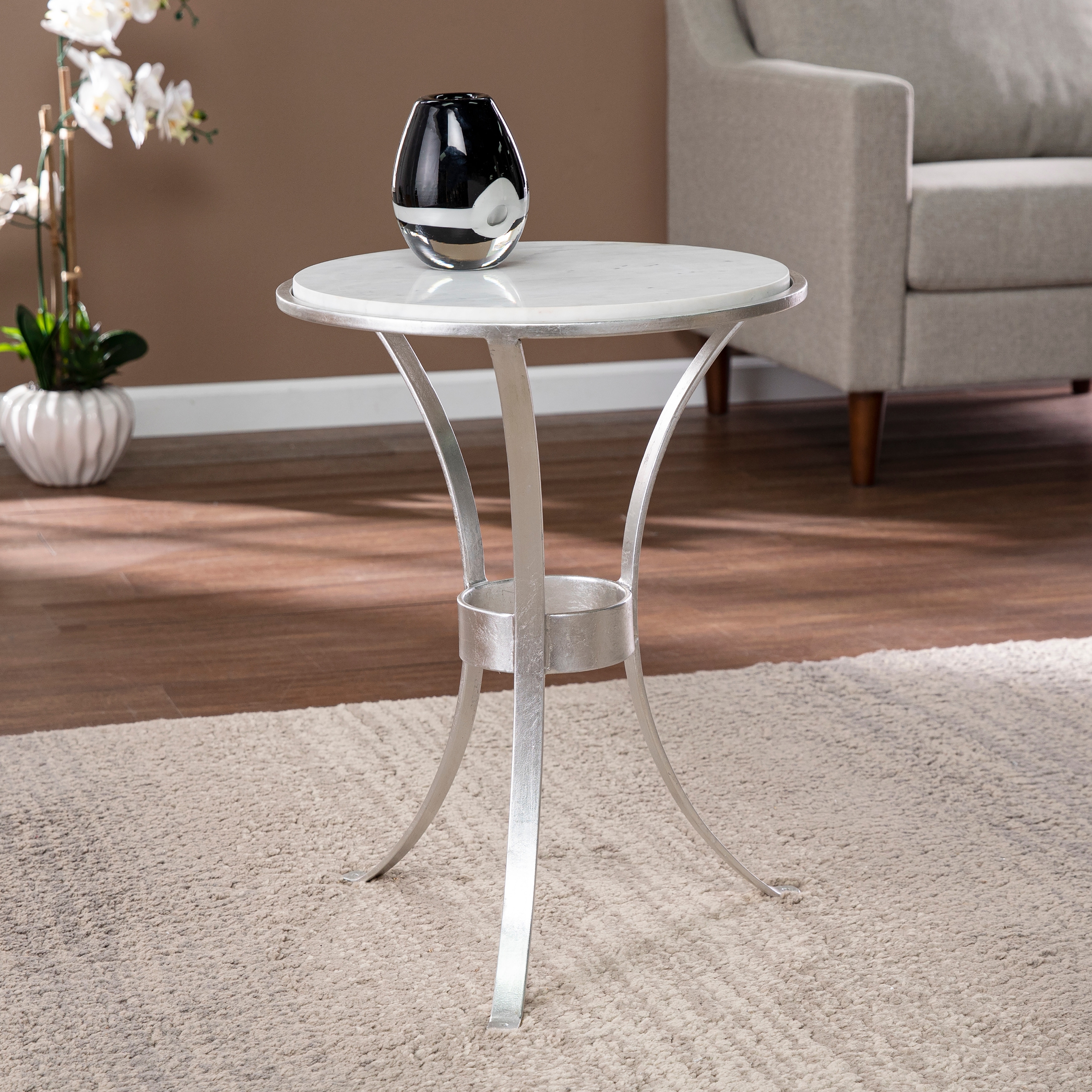 SEI Furniture Floristan Transitional Silver Stone Accent Table