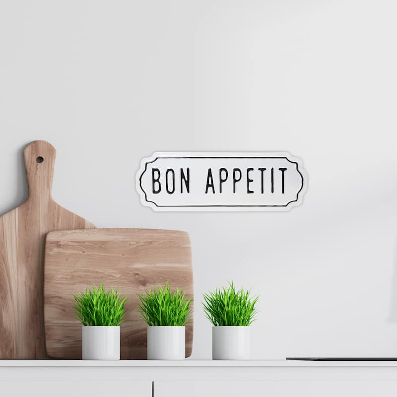 Metal "Bon Appetit" Sign Wall Decor - 14" - Black and White
