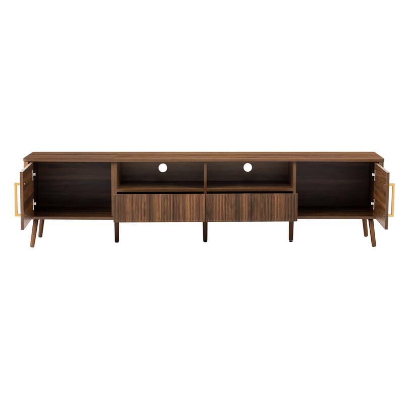 Roomfitters 78 Inch TV Stand for TVs up to 85 Inch, Walnut Media Console with Soft-Close Doors, Open Shelf & Wood Legs