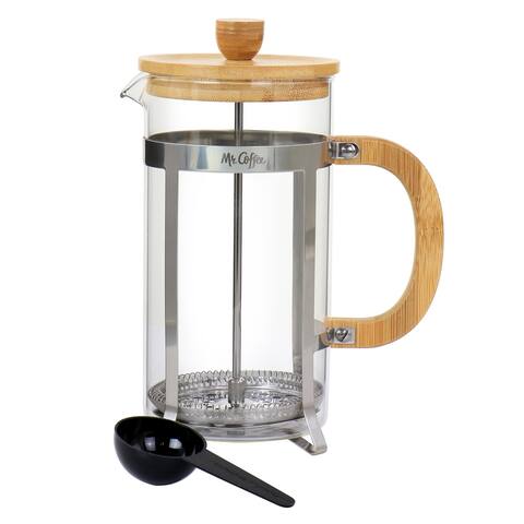 Mr. Coffee Cafe Bambu 33Oz Glass French Coffee Press w/ Bamboo Handles - 6.25" x 4" x 8.5"