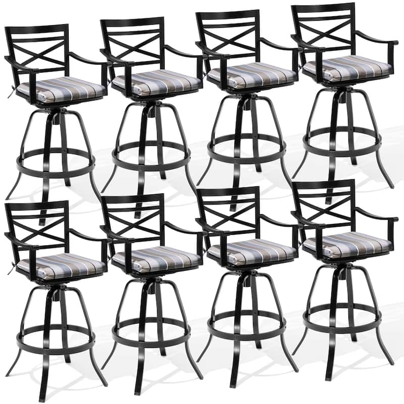 Outdoor Bar Stools Patio Cast Aluminum Swivel Barstools with Sunbrella Cushion - MILANO CHAR - 8PC