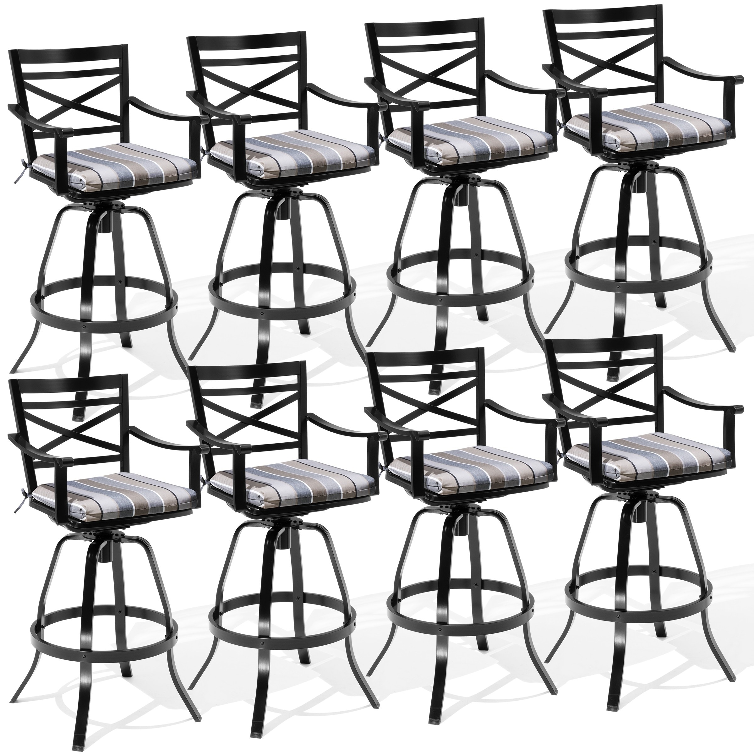 Outdoor Patio Cast Aluminum Swivel Bar Stools with Sunbrella Cushion