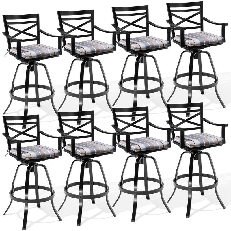 Outdoor Patio Cast Aluminum Swivel Bar Stools with Sunbrella Cushion - MILANO CHAR - 8PC