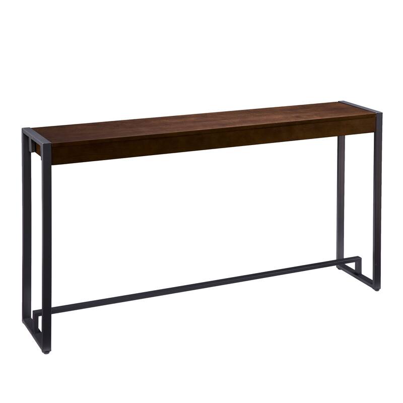 Dark Brown Wood Console Table and Gunmetal Sled Base - 54" L x 11.5" W x 29.75" H
