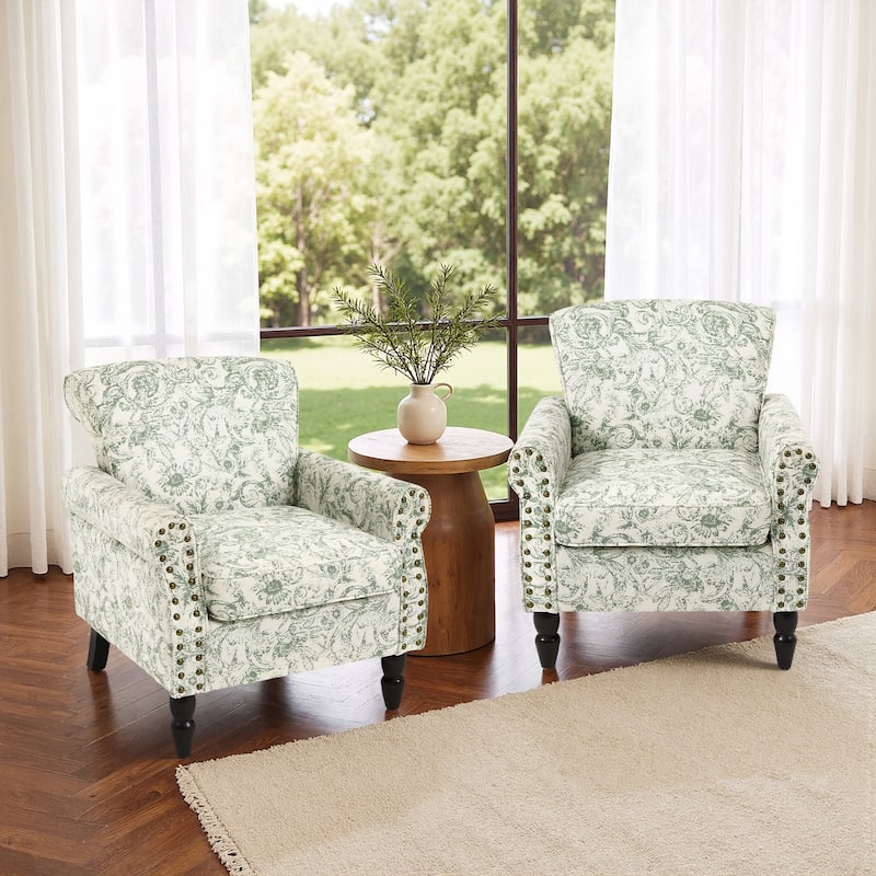 Set of 2 Modern Upholstered Armchair Nailhead Trim Accent Chair