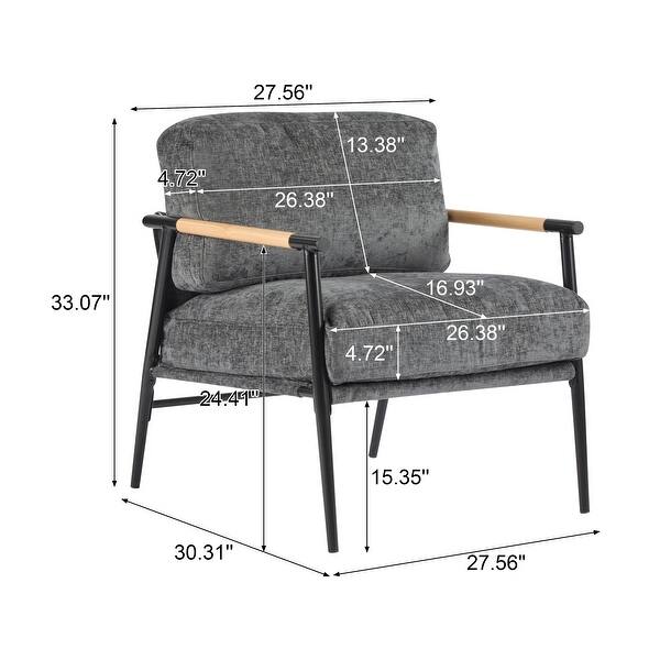 dimension image slide 1 of 4, 27.56" Modern Accent Chair with Plush Cushions, Metal Frame, and Wooden Armrest Design -for Living Room, Bedroom