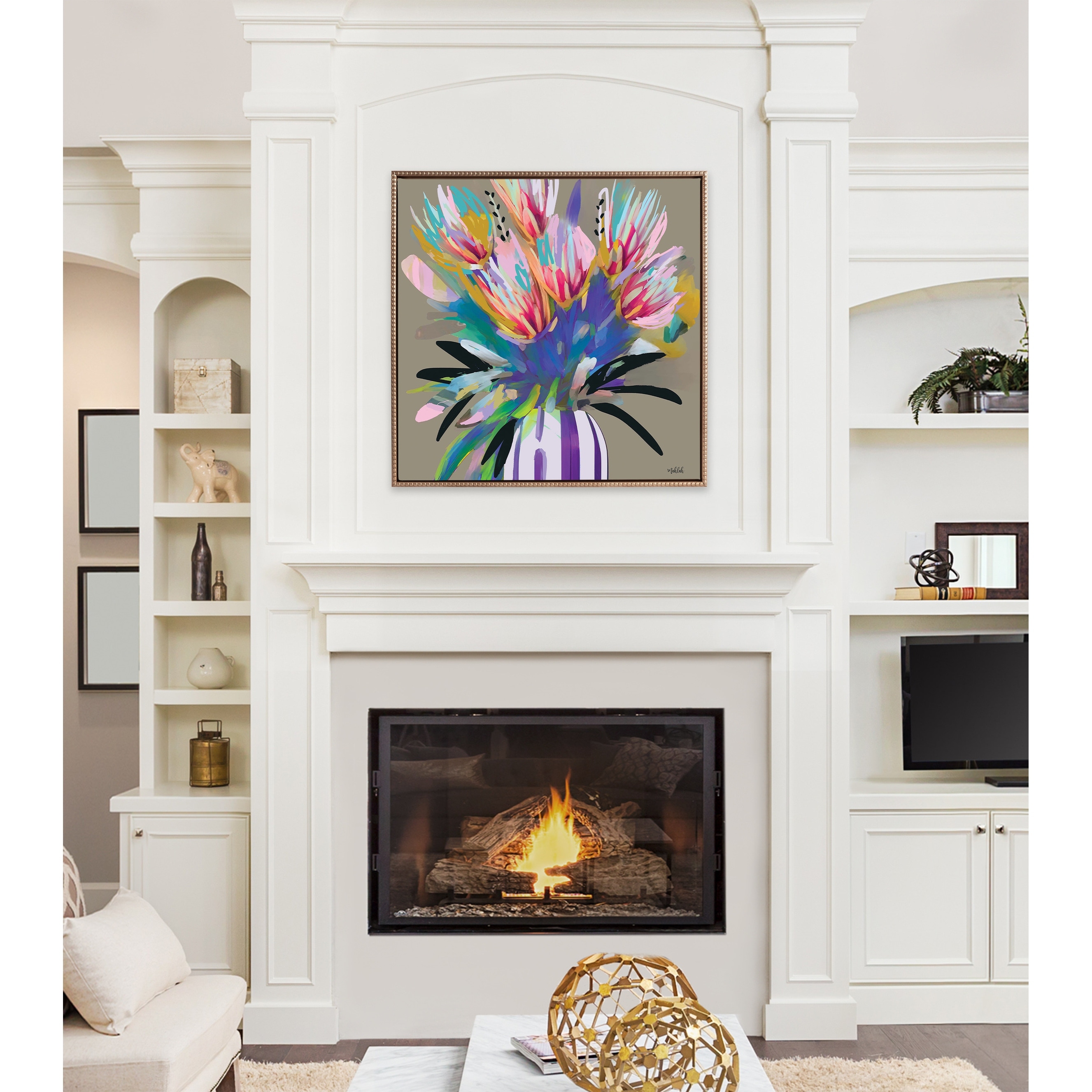 Kate and Laurel Sylvie Beaded Bright Flower Canvas by Inkheart Designs