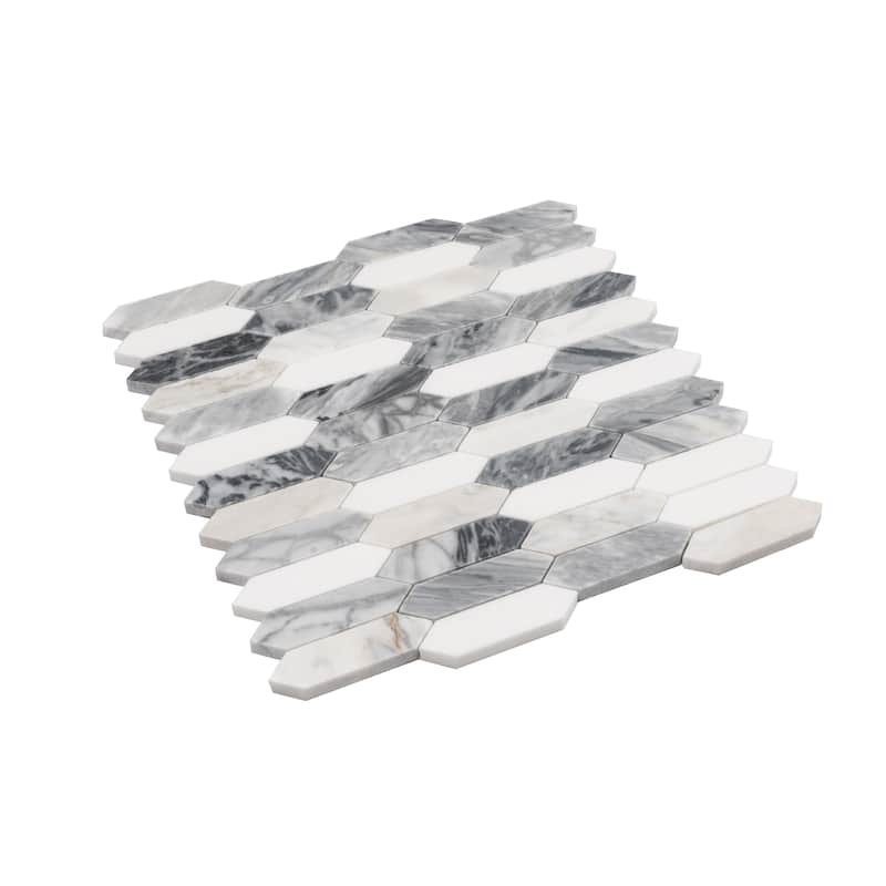 Toscana 12x12 in. Polished Calacatta Bluette, White Elongated Picket Mosaic Wall and Floor Tile (4.91 sq ft/case, 5-Pack)