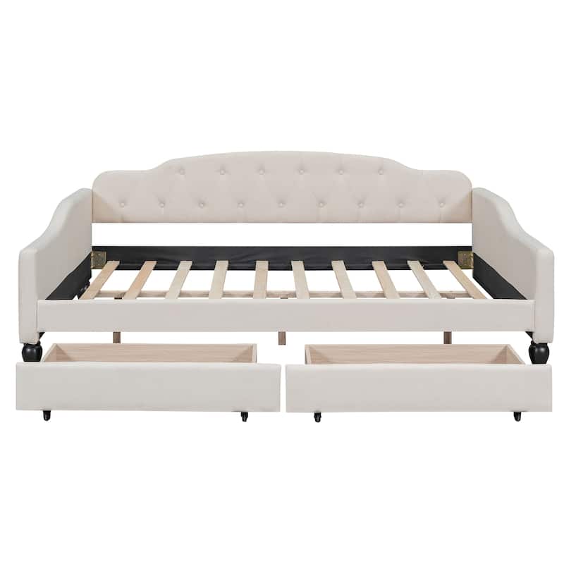Full Size Upholstered Tufted Daybed with Two Drawers