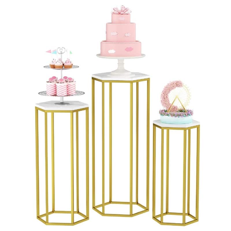 Cake Flower Plant Pedestal Stands - 14.2 x 14.2 x 35 inches - Gold