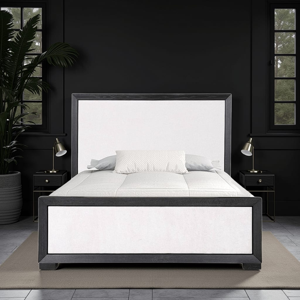 Kizie King Size Bed, Modern Upholstered Black and White Solid Wood