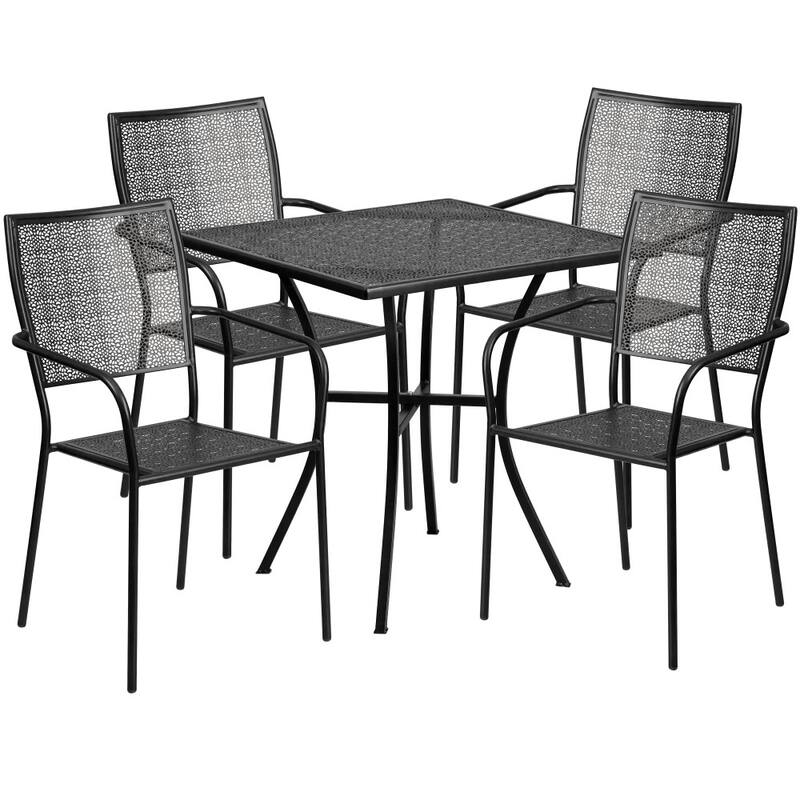 28'' Square Indoor-Outdoor Steel Patio Table Set with 4 Square Back Chairs