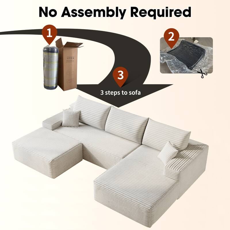 U-Shape Modular Sectional Sofa with Chaise & Ottoman, Corduroy Boneless Cloud Sofa, Corner Upholstered Sleeper Sofa