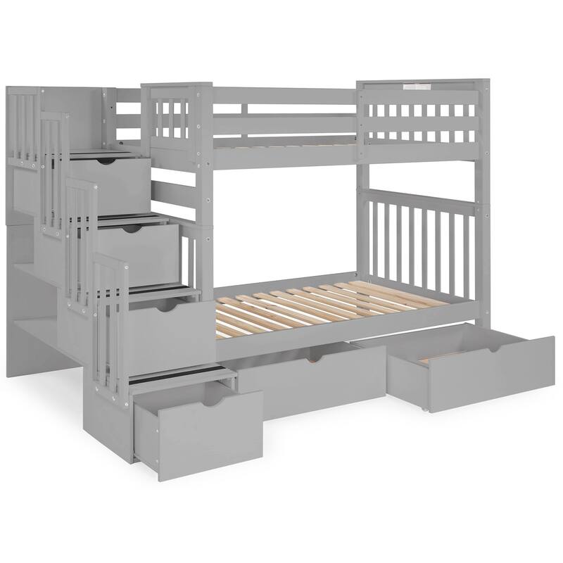 Taylor & Olive Trillium Tall Twin over Twin Stairway Bunk Bed, Drawers
