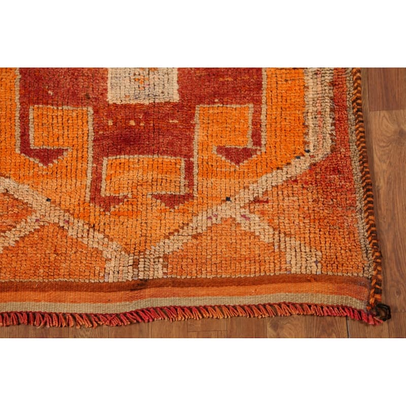 Orange Tribal Oushak Oriental Vintage Runner Rug Handmade Wool Carpet - 3'2"x 10'3"