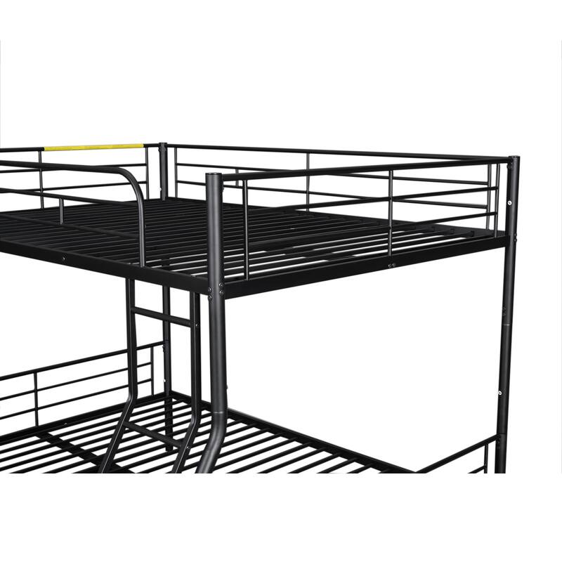 Metal Bunk Bed Frame Kids Dormitory Bed with Trundle, Ladder & Safety Guardrails, Bedroom Convertible Metal Bed Frame