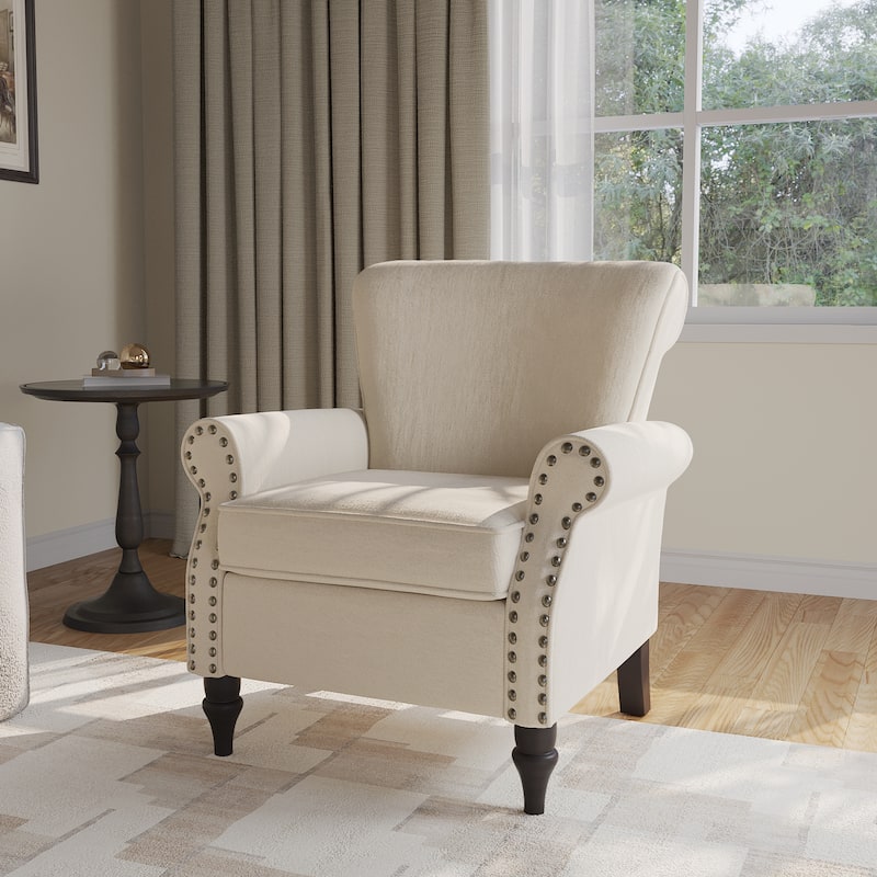 Mid-Century Modern Accent Chairs with Nailhead Trim - Linen - Beige