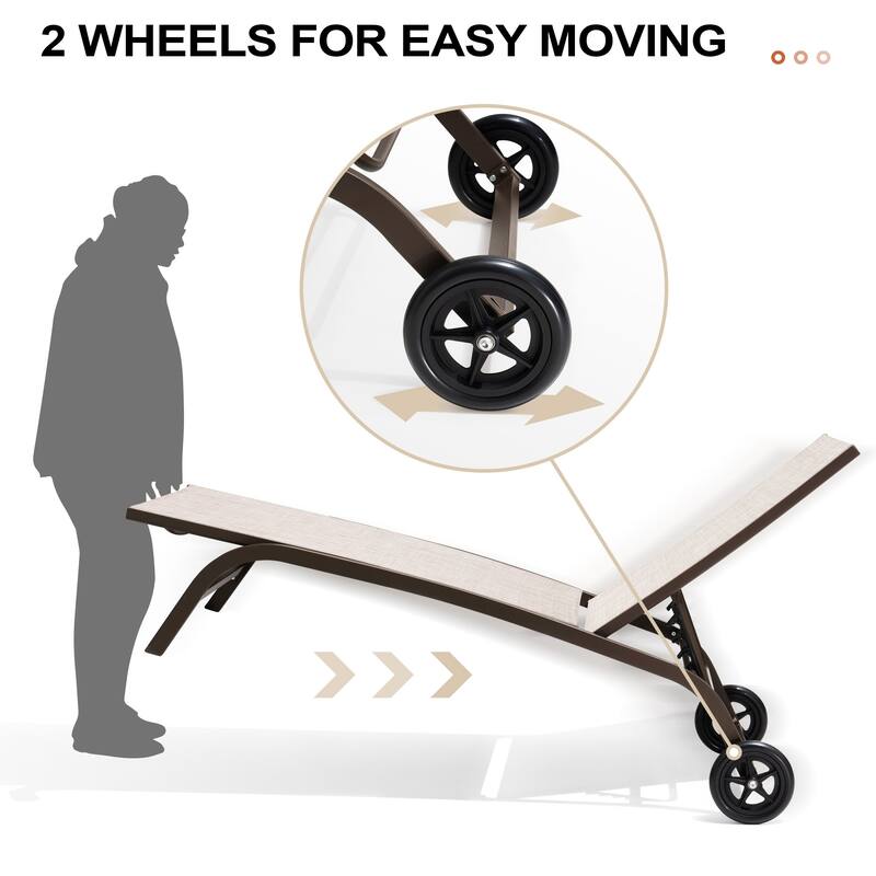 Outdoor Chaise Lounges and Side Table, Patio Lounger with Wheels 3-Piece Set - See Picture