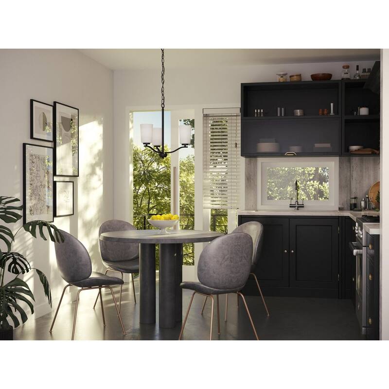 Adley Collection Three-Light Matte Black Etched White Glass New Traditional Semi-Flush Convertible Light