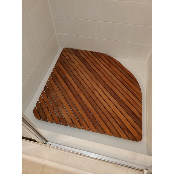 Bare Decor Erika Corner Shower Spa Mat in Solid Teak Wood Oiled Finish 30" x 30" 