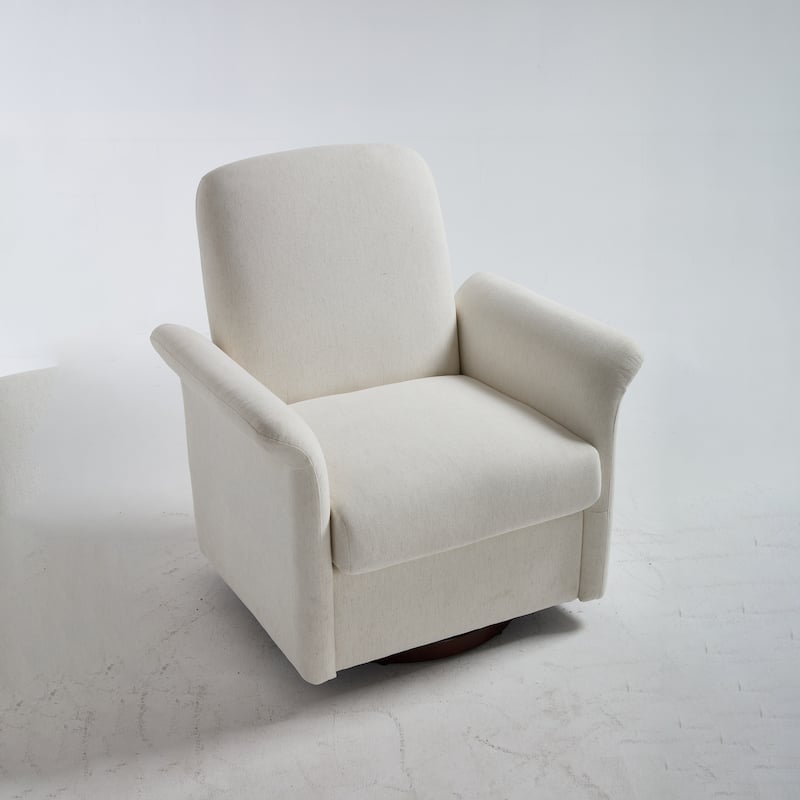 Linen Fabric Swivel Barrel Chair, Ergonomic Upholstered Single Sofa Chair, Lounge Armchair with Curved Back & Wood Base