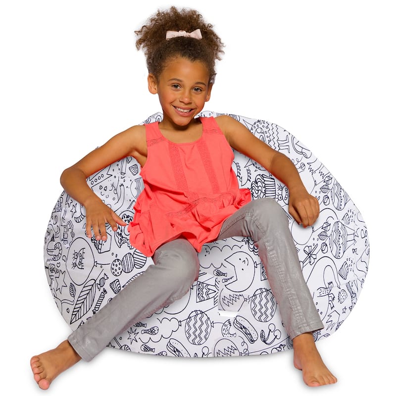 Kids Bean Bag Chair, Big Comfy Chair - Machine Washable Cover - 38 Inch Large - Canvas Coloring Fabric - Fun Creatures