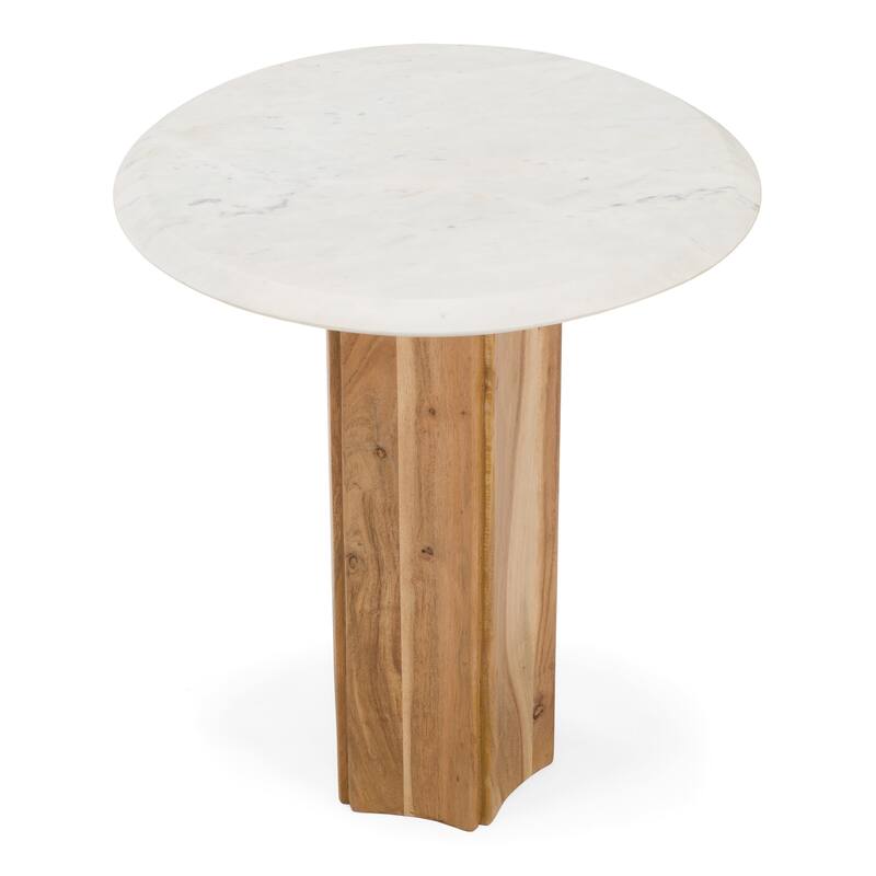 Dillinger Modern White Marble & Mango Wood End Table