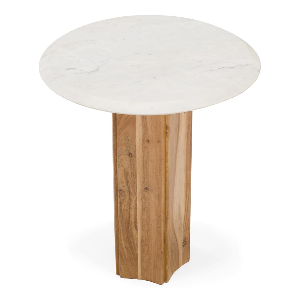 Dillinger Modern White Marble & Mango Wood End Table