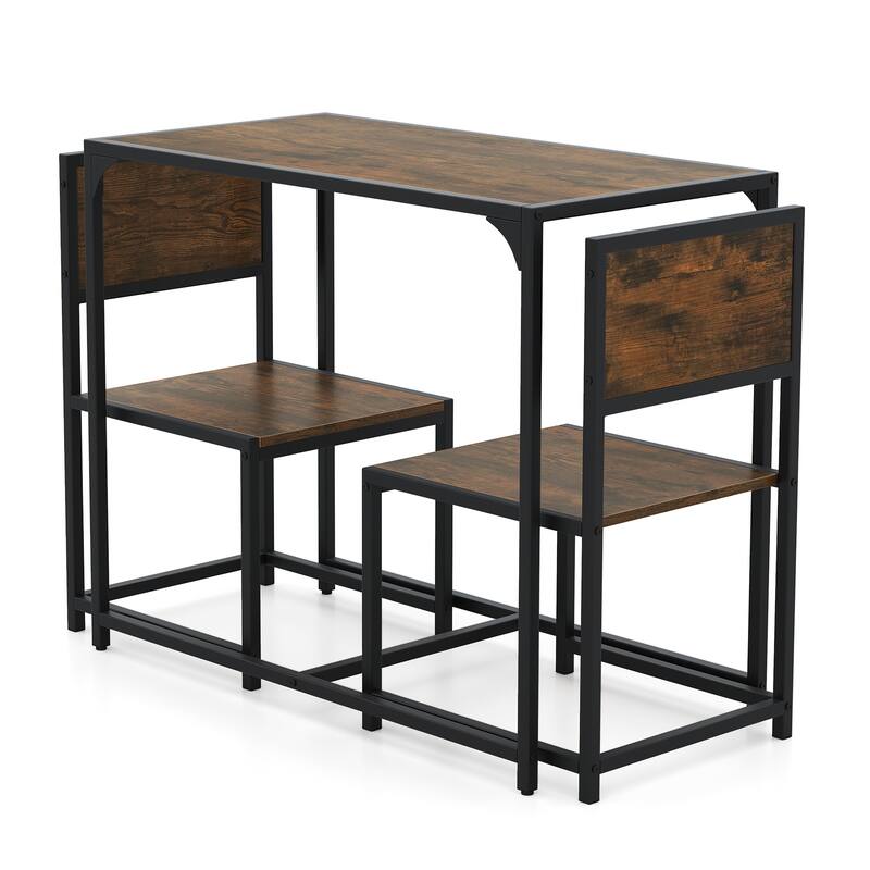 Gymax 3pcs Dining Set Compact Table and 2 Chair Home Kitchen Breakfast