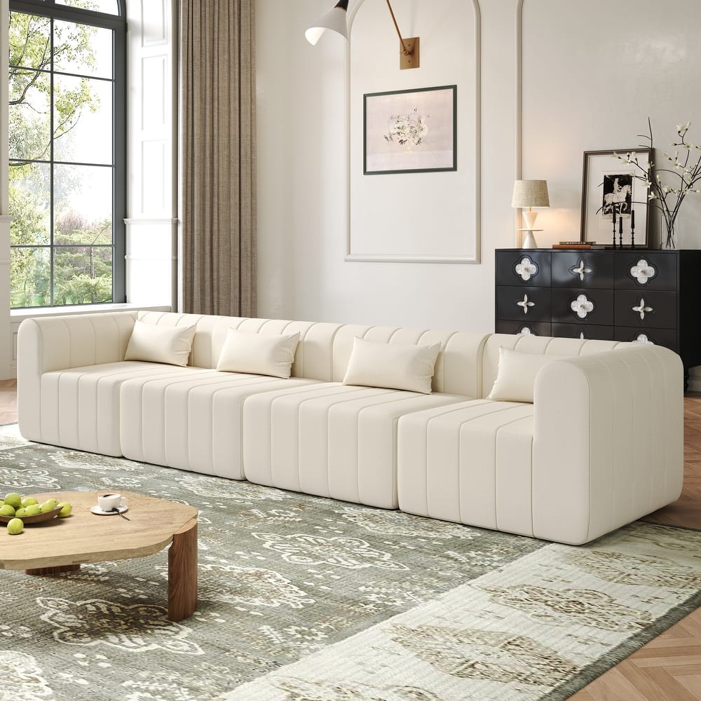 Christopher Knight Home - Modular Polyester Upholstered Sectional Sofa with 4-Piece Compressed Sponge - 145.5"