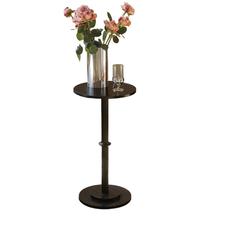 Modern Round End Table with Fluted Wood Leg