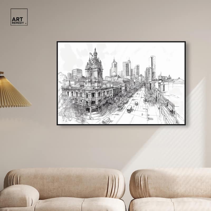 Collins Street Sketch Canvas by Art Remedy