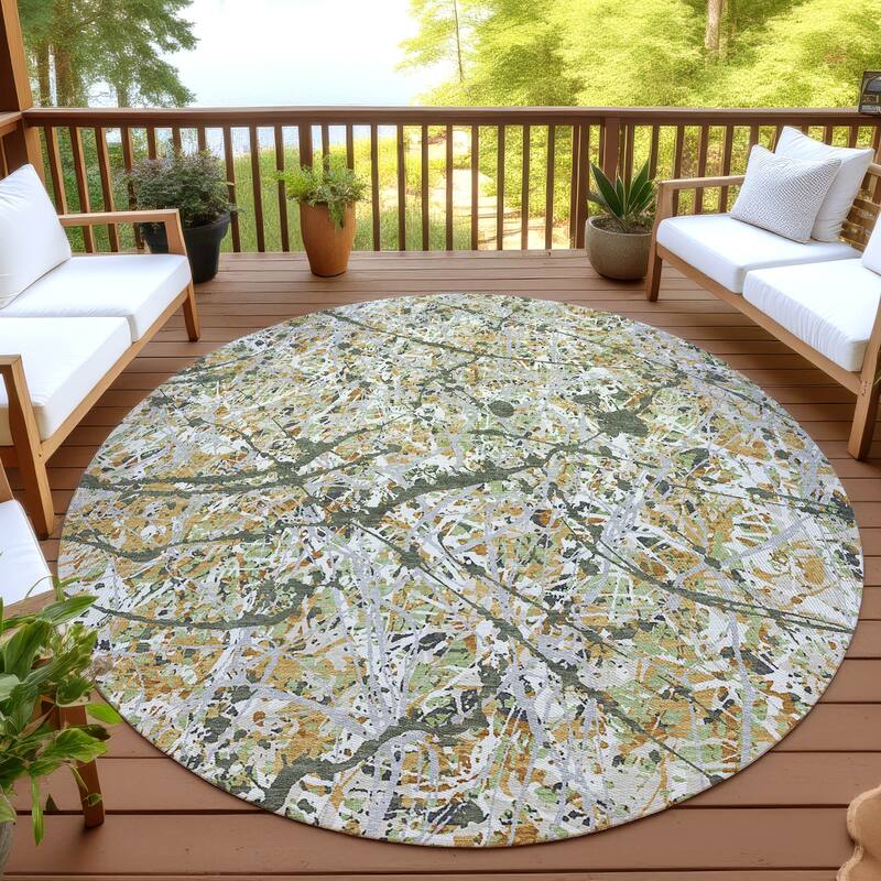 Machine Washable Indoor/ Outdoor Modern Splatter Chantille Rug - Olive - 8' x 8'