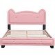 preview thumbnail 7 of 5, Pink Cute Pine Wood Upholstered Platform Bed, Cartoon Ears Headboard, Sturdy Construction